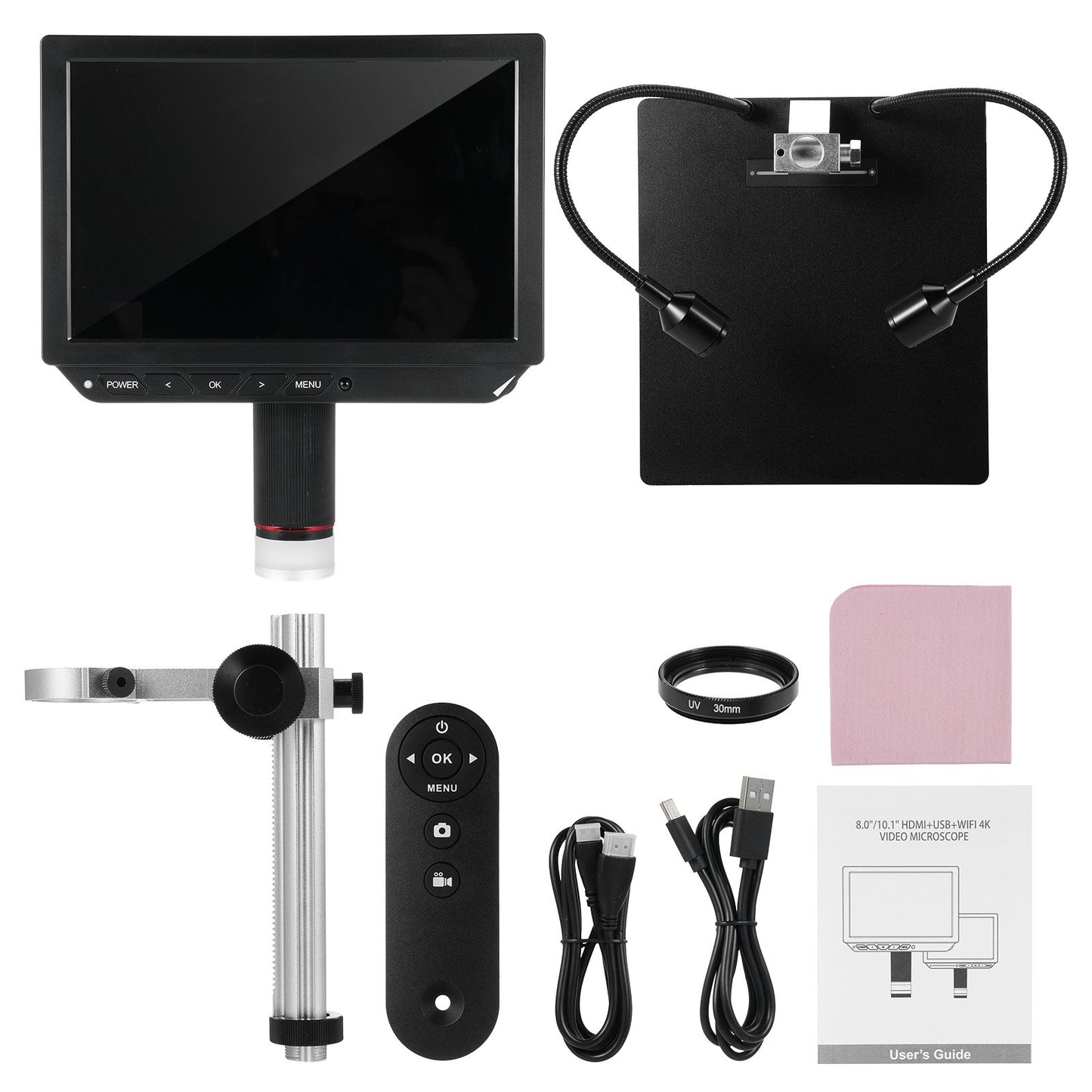 8 4K HD Video Microscope with 13MP Camera, Anti-glare IPS Screen, 1X-8X Zoom, USB for Android/iOS, Ideal for Soldering & Coin Collection