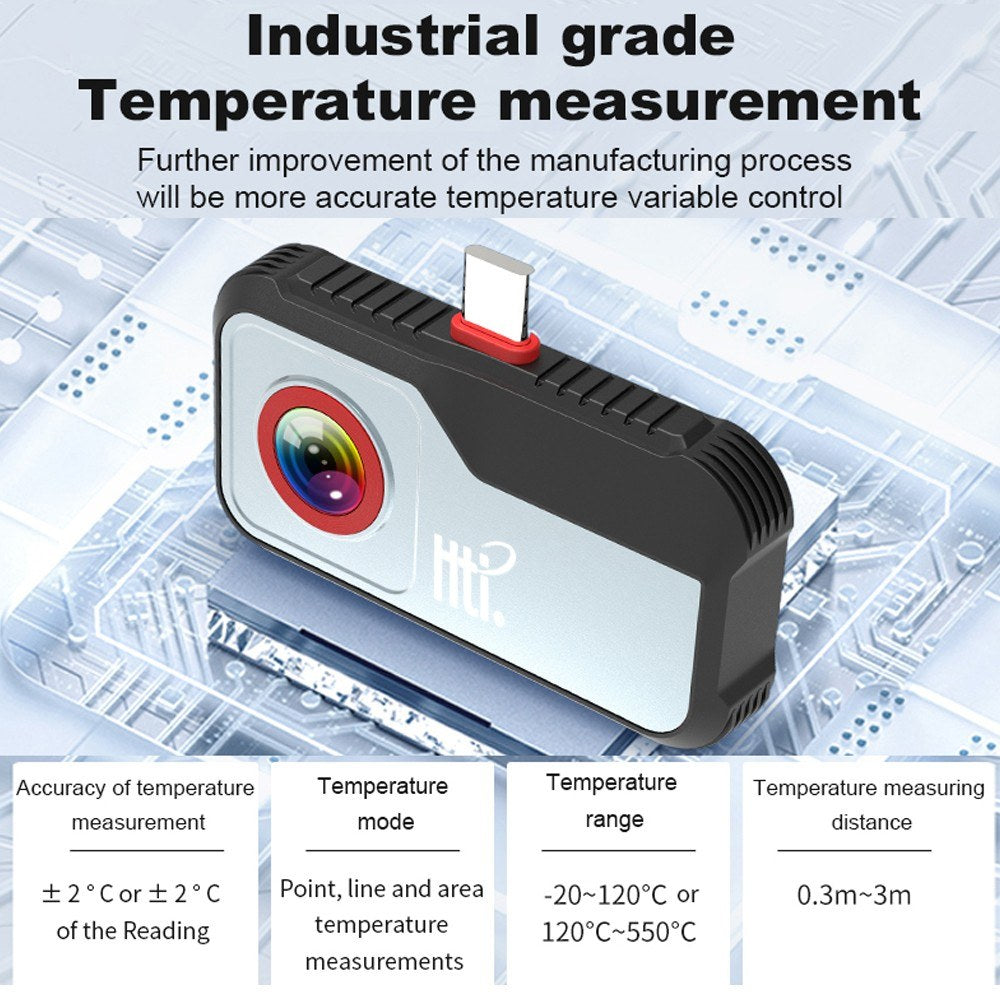 HT-203U Mobile Thermal Imager, 256x192 Pixels, -20℃ to 550℃, 25Hz Infrared Camera with Enhanced Details, 8 Color Palettes, 3 Languages