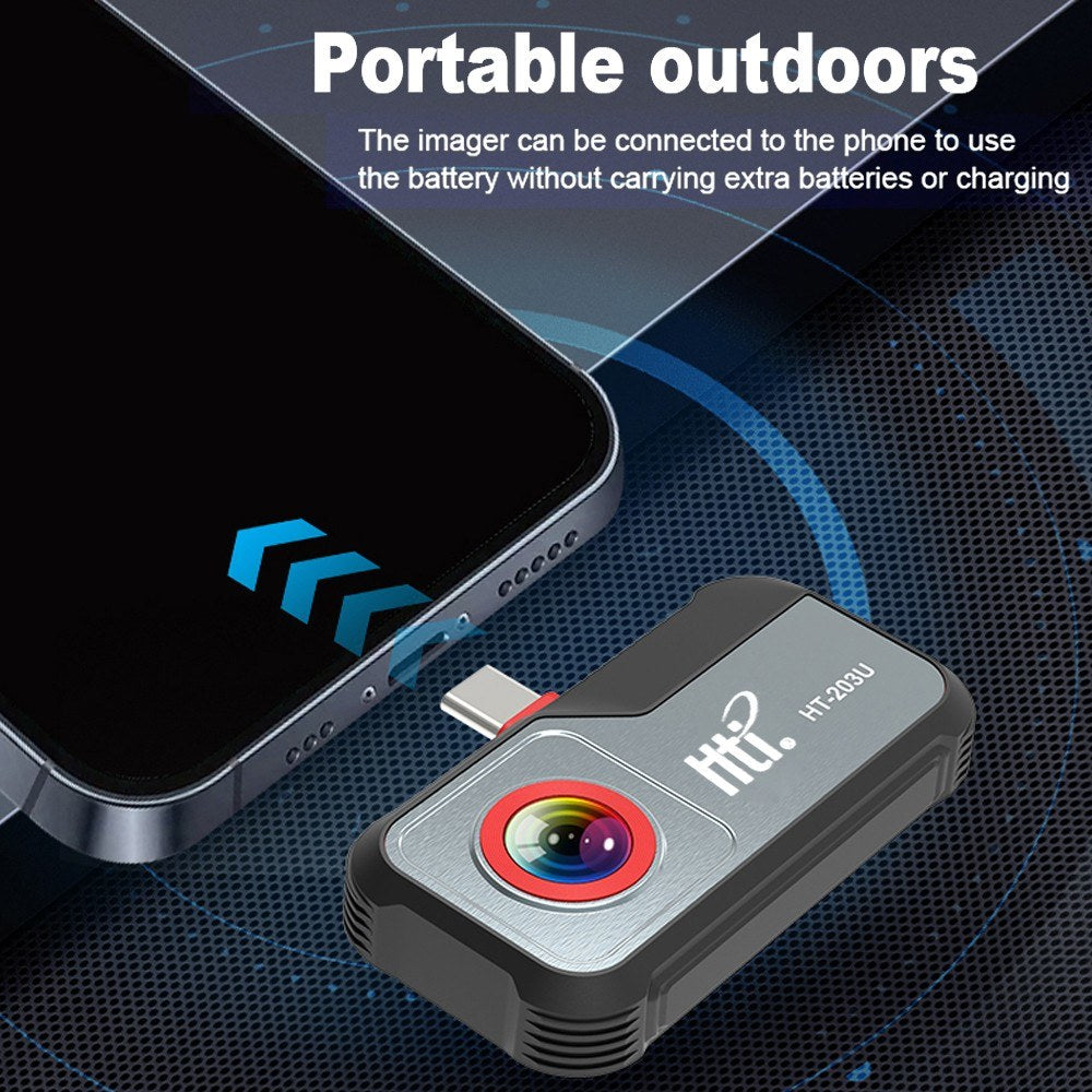 HT-203U Mobile Thermal Imager, 256x192 Pixels, -20℃ to 550℃, 25Hz Infrared Camera with Enhanced Details, 8 Color Palettes, 3 Languages