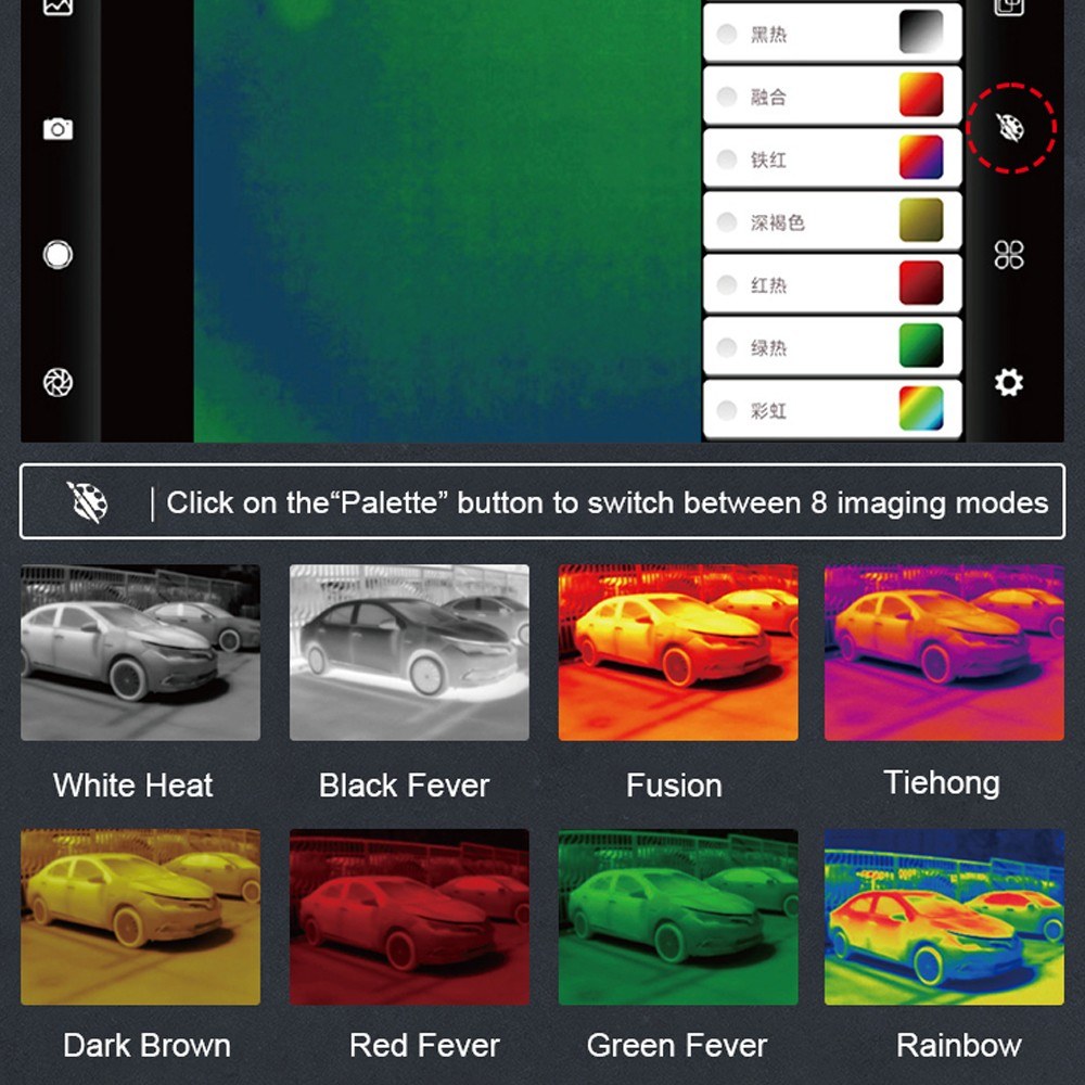 HT-203U Mobile Thermal Imager, 256x192 Pixels, -20℃ to 550℃, 25Hz Infrared Camera with Enhanced Details, 8 Color Palettes, 3 Languages