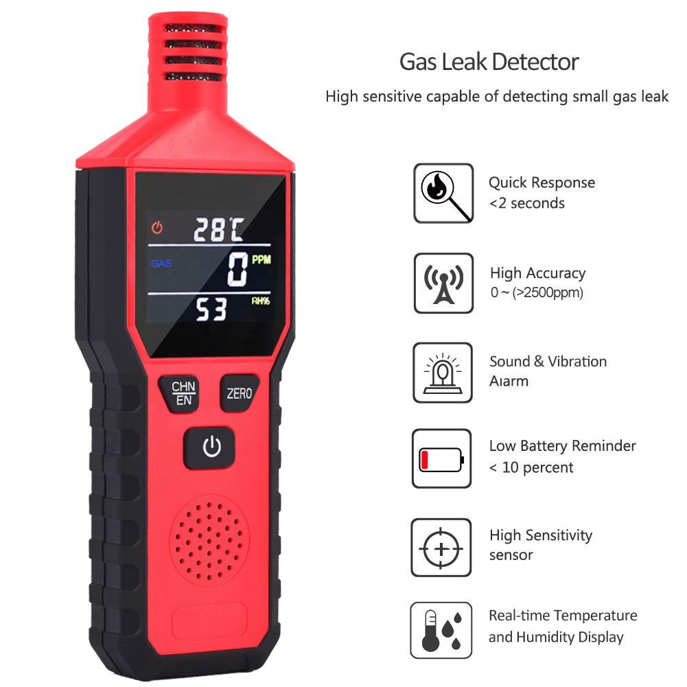 Portable Gas Leak Detector: Propane & Natural Gas, LCD Display, 3-in-1 Sniffer with Temperature & Humidity for Home, Kitchen, Travel