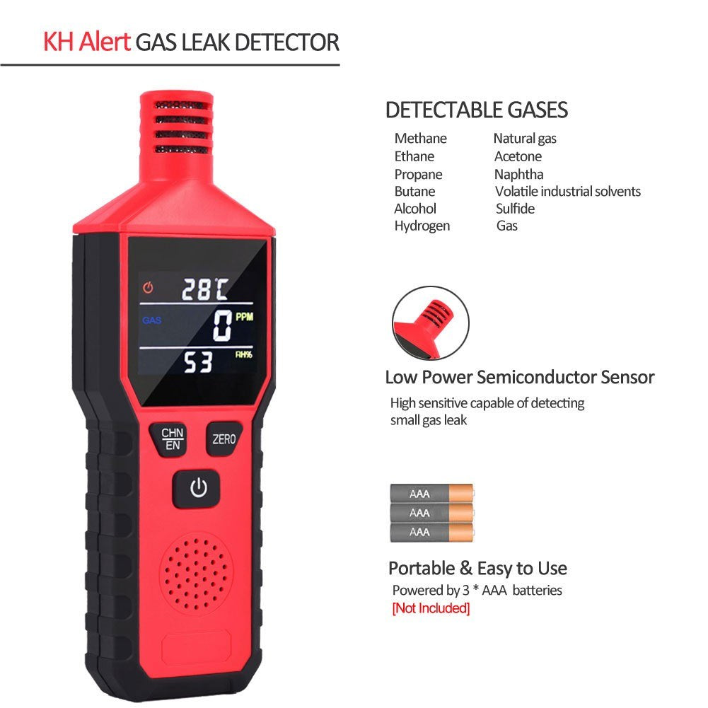 Portable Gas Leak Detector: Propane & Natural Gas, LCD Display, 3-in-1 Sniffer with Temperature & Humidity for Home, Kitchen, Travel