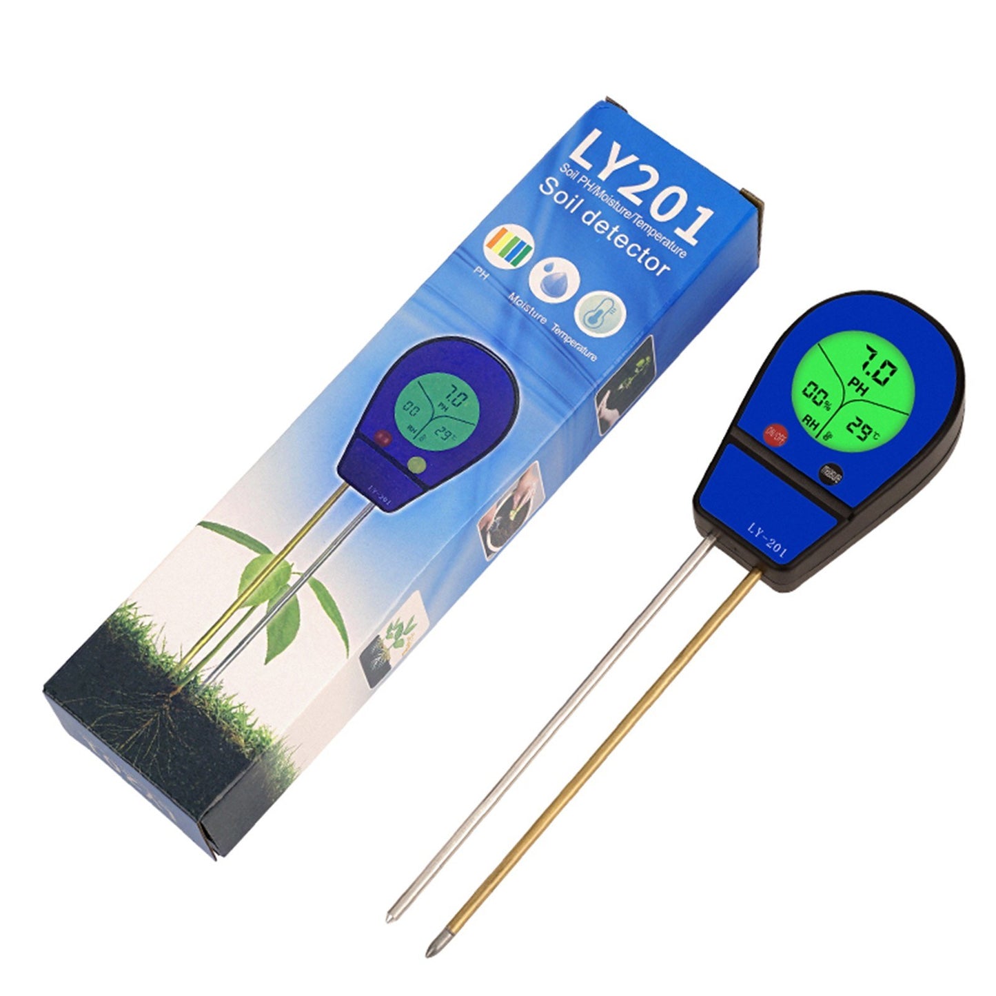 3-in-1 Soil pH, Moisture & Temperature Meter - Garden Sunlight & Humidity Sensor