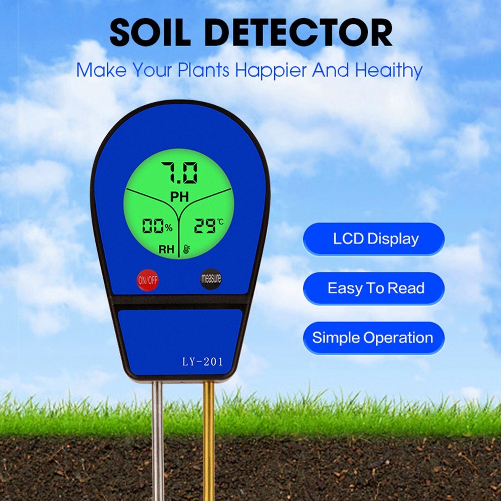 3-in-1 Soil pH, Moisture & Temperature Meter - Garden Sunlight & Humidity Sensor