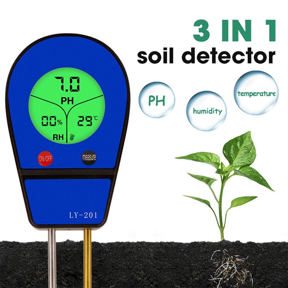 3-in-1 Soil pH, Moisture & Temperature Meter - Garden Sunlight & Humidity Sensor