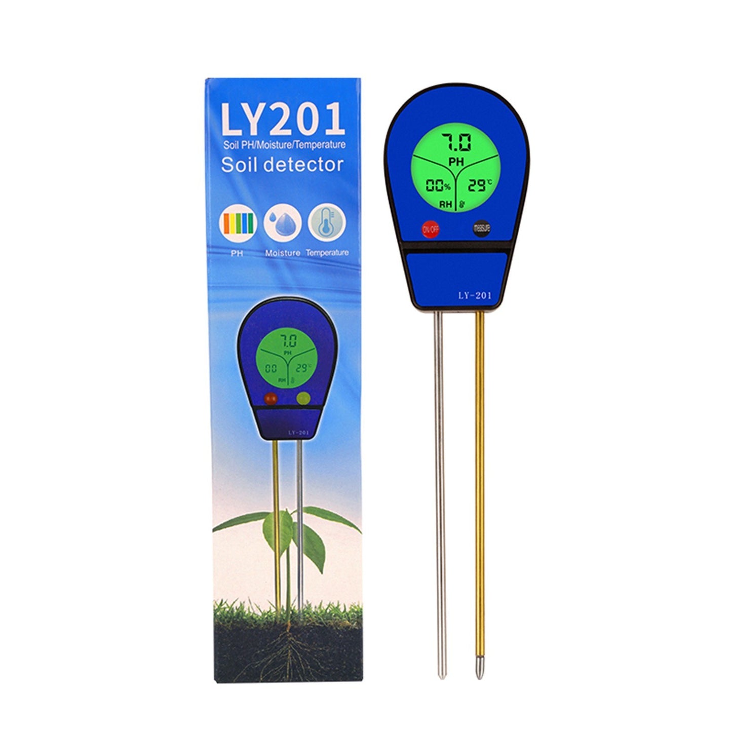 3-in-1 Soil pH, Moisture & Temperature Meter - Garden Sunlight & Humidity Sensor
