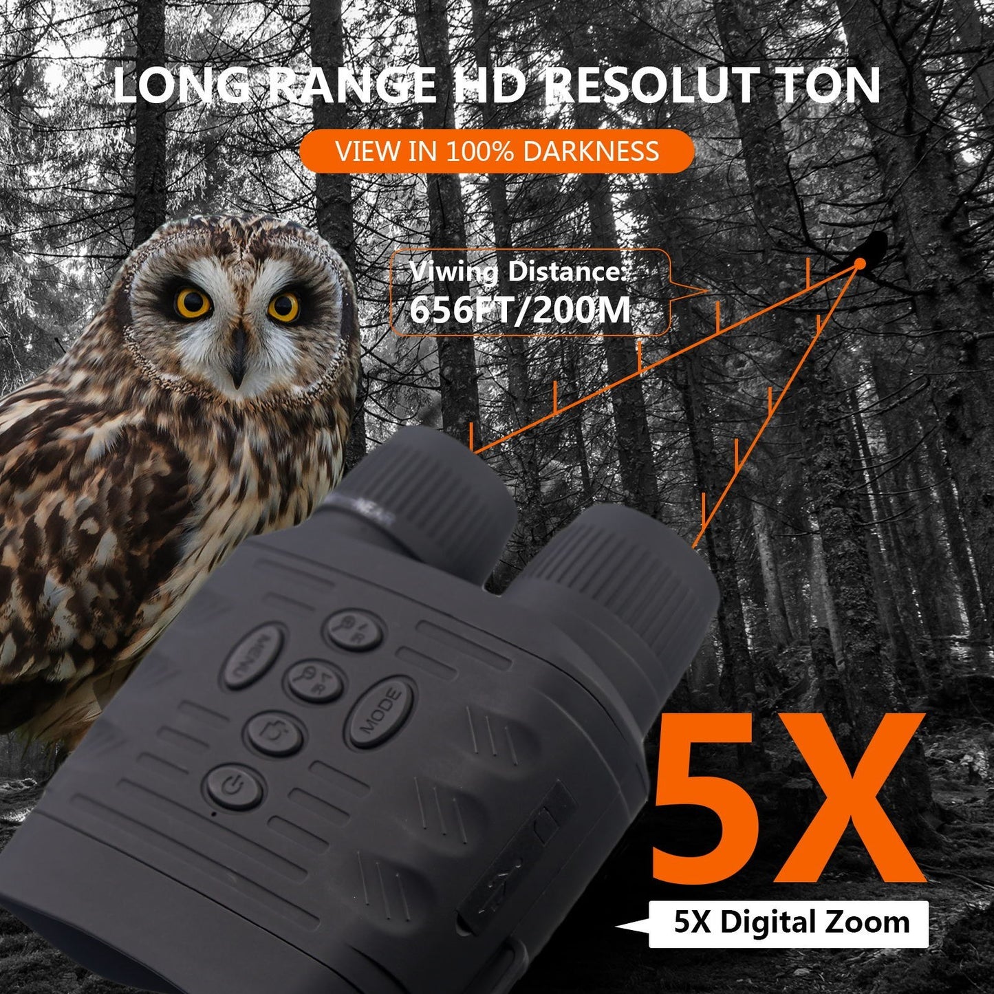 4K Infrared Night Vision Binoculars with 3-Inch Screen, Rechargeable Battery, 7-Brightness Levels for Day & Night Hunting