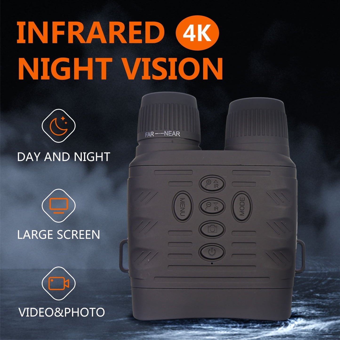 4K Infrared Night Vision Binoculars with 3-Inch Screen, Rechargeable Battery, 7-Brightness Levels for Day & Night Hunting