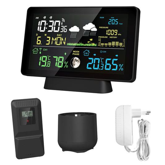 7.5-Inch Color Display Weather Station with Rain Gauge, Indoor/Outdoor Temperature & Humidity Meter