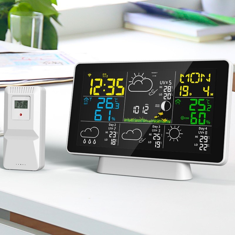 Smart Weather Station with WiFi: Color Screen, Temperature & Humidity Meter, 4-Day Forecast, Moon Phase, Atmospheric Pressure, Peak Reminder, Auto Time Calibration