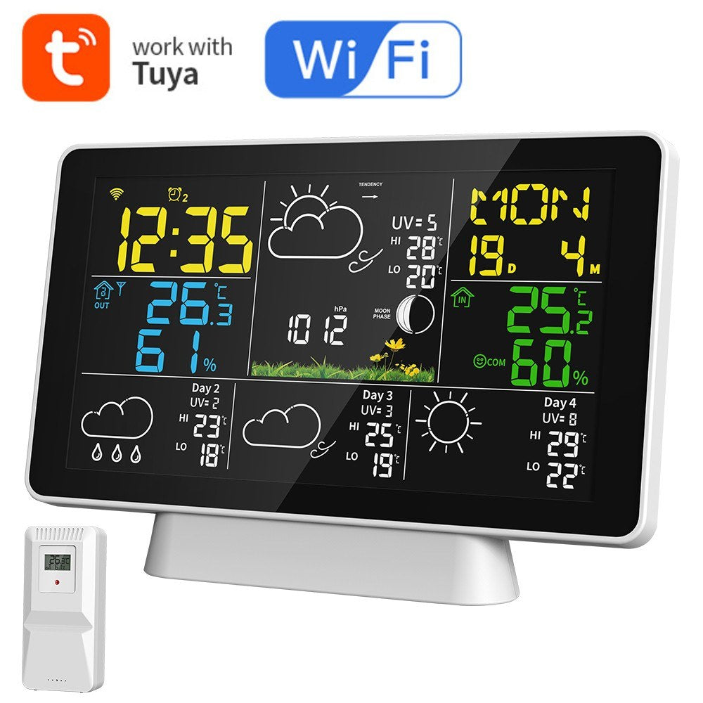 Smart Weather Station with WiFi: Color Screen, Temperature & Humidity Meter, 4-Day Forecast, Moon Phase, Atmospheric Pressure, Peak Reminder, Auto Time Calibration