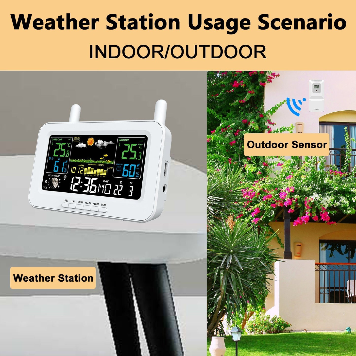 Smart Weather Station with Color Display, USB Output, Temperature & Humidity Meter, Weather Clock (WWVB DCF MSF, DST Function)