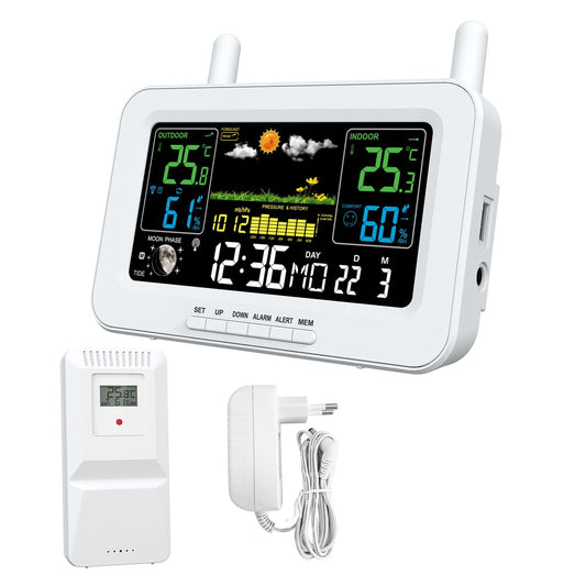 Smart Weather Station with Color Display, USB Output, Temperature & Humidity Meter, Weather Clock (WWVB DCF MSF, DST Function)