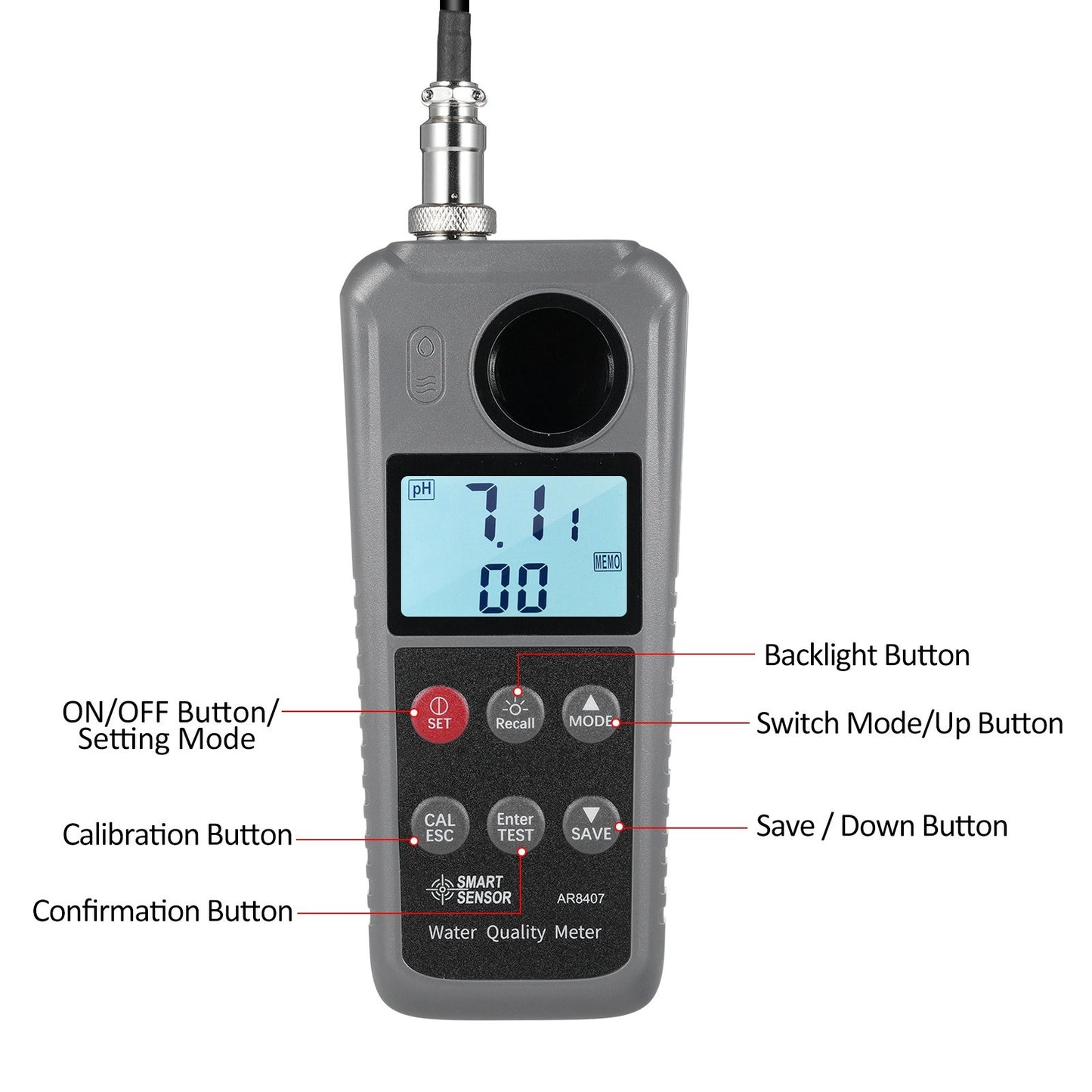 6-in-1 Digital Water Quality Monitor: Dissolved Oxygen, pH, Temperature, Ammonia Detection with DO Probe