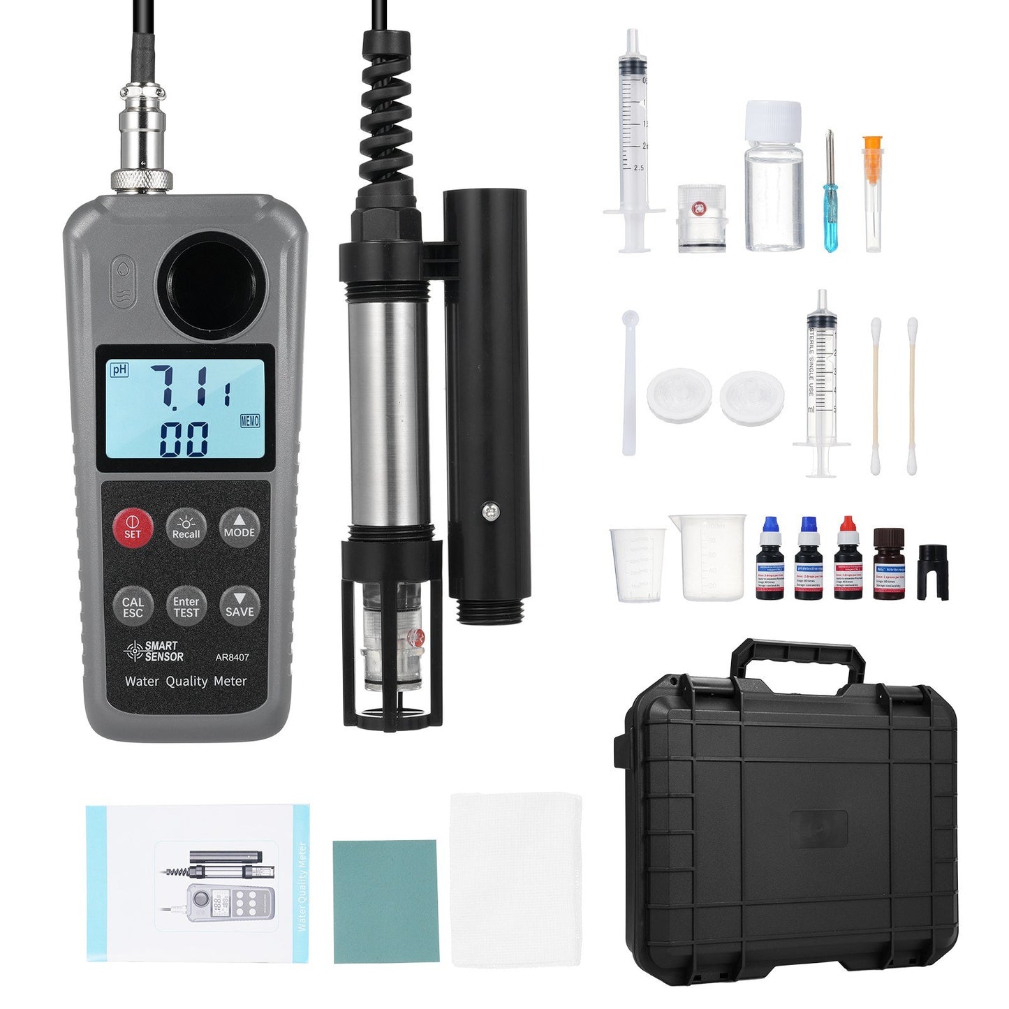 6-in-1 Digital Water Quality Monitor: Dissolved Oxygen, pH, Temperature, Ammonia Detection with DO Probe