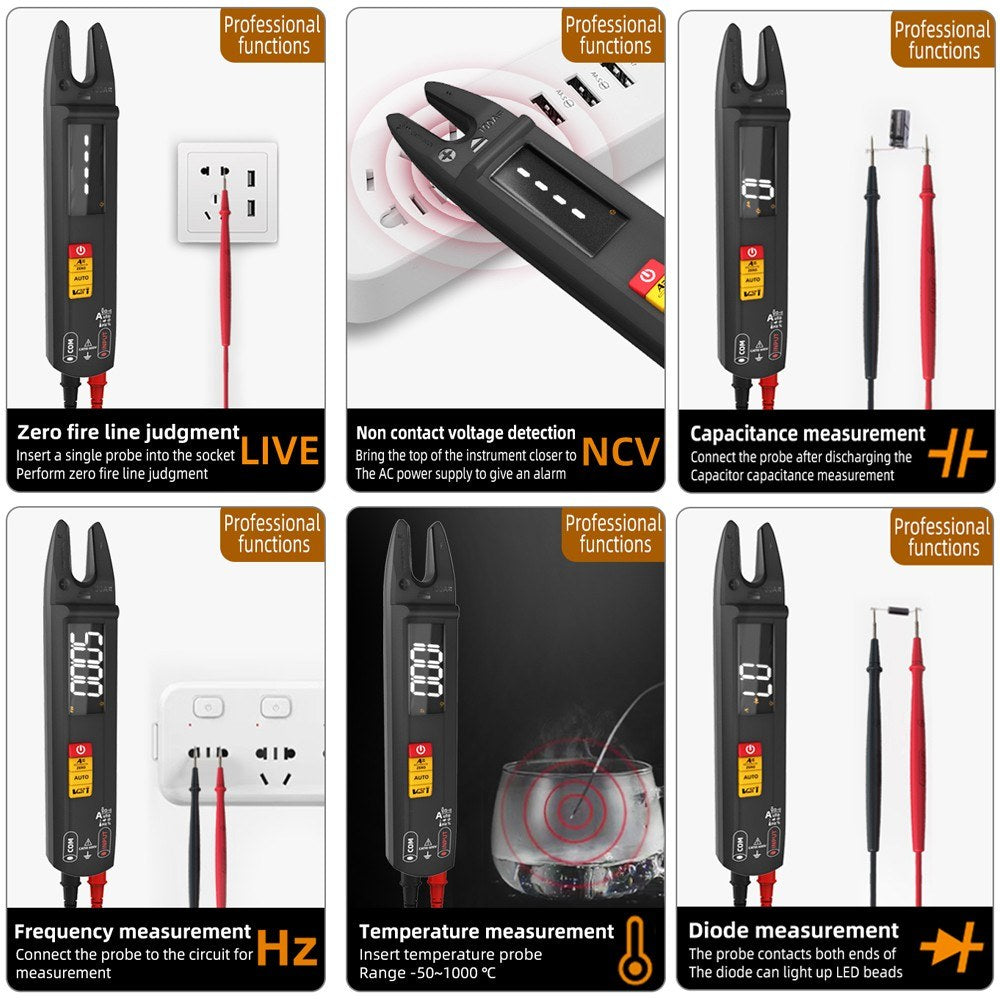3-in-1 Digital Multimeter Clamp Meter Test Pen with LCD Color Display
