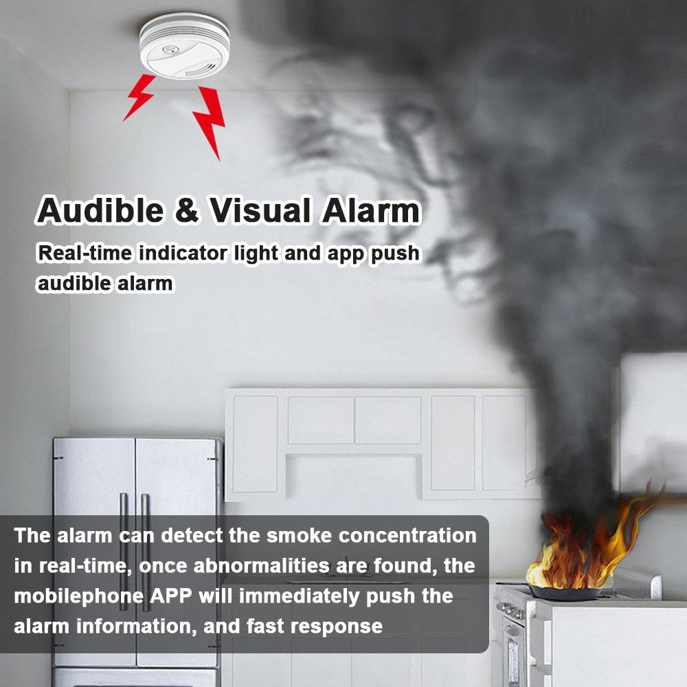 Smart WiFi Smoke Detector: Fire Protection with Photoelectric Sensor, Sound/Light Alarm, and Mobile App Alerts
