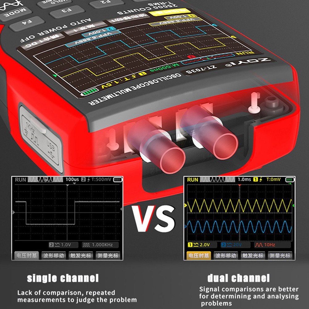 3-in-1 Digital Multimeter & Oscilloscope with 50MHz Bandwidth, 280MS/s Sampling Rate, PC Data Storage, Dual Channel Signal Generator (Standard Configuration)