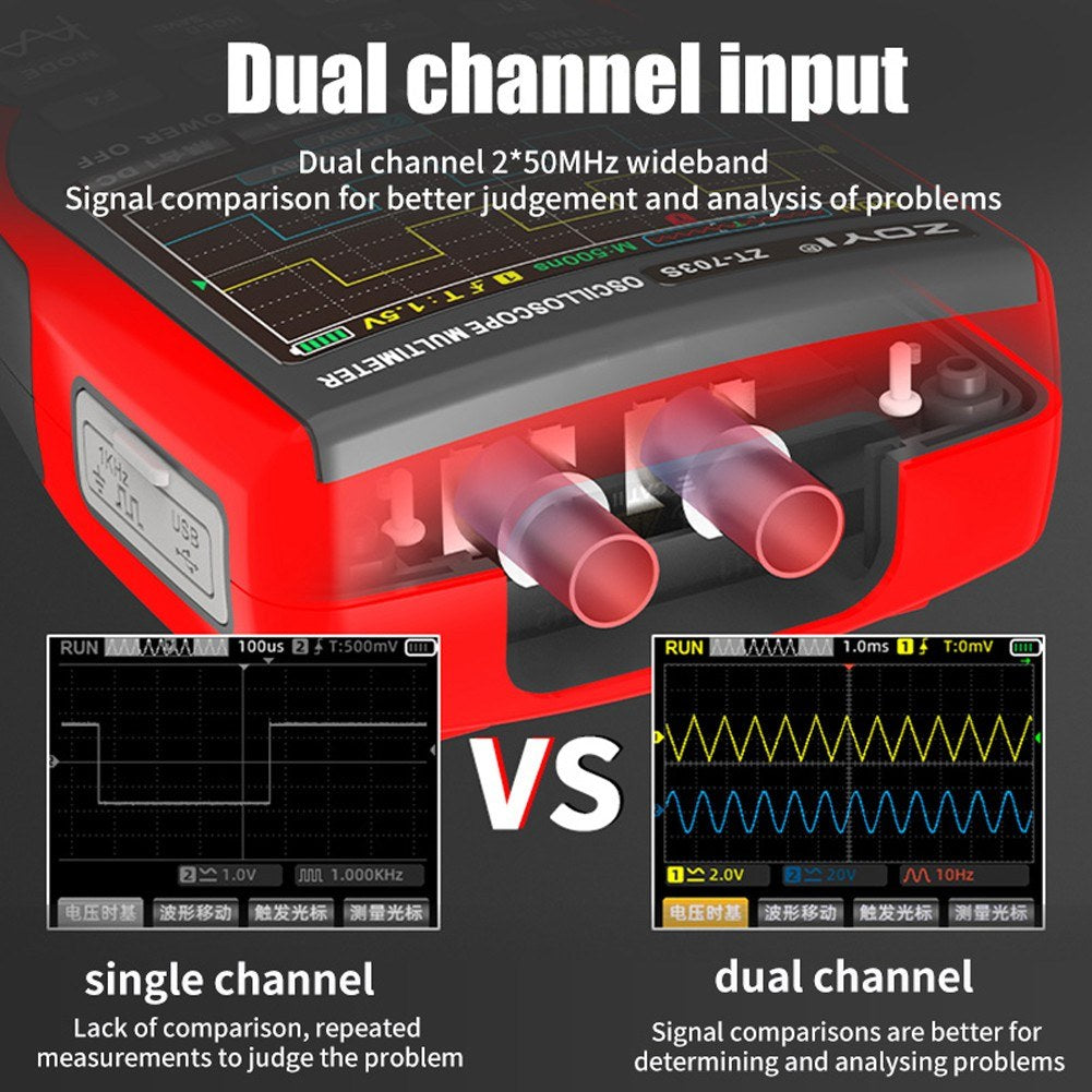 3-in-1 Digital Multimeter & Oscilloscope with 50MHz Bandwidth, 280MS/s Sampling Rate, PC Data Storage, Dual Channel Signal Generator (Standard Configuration)