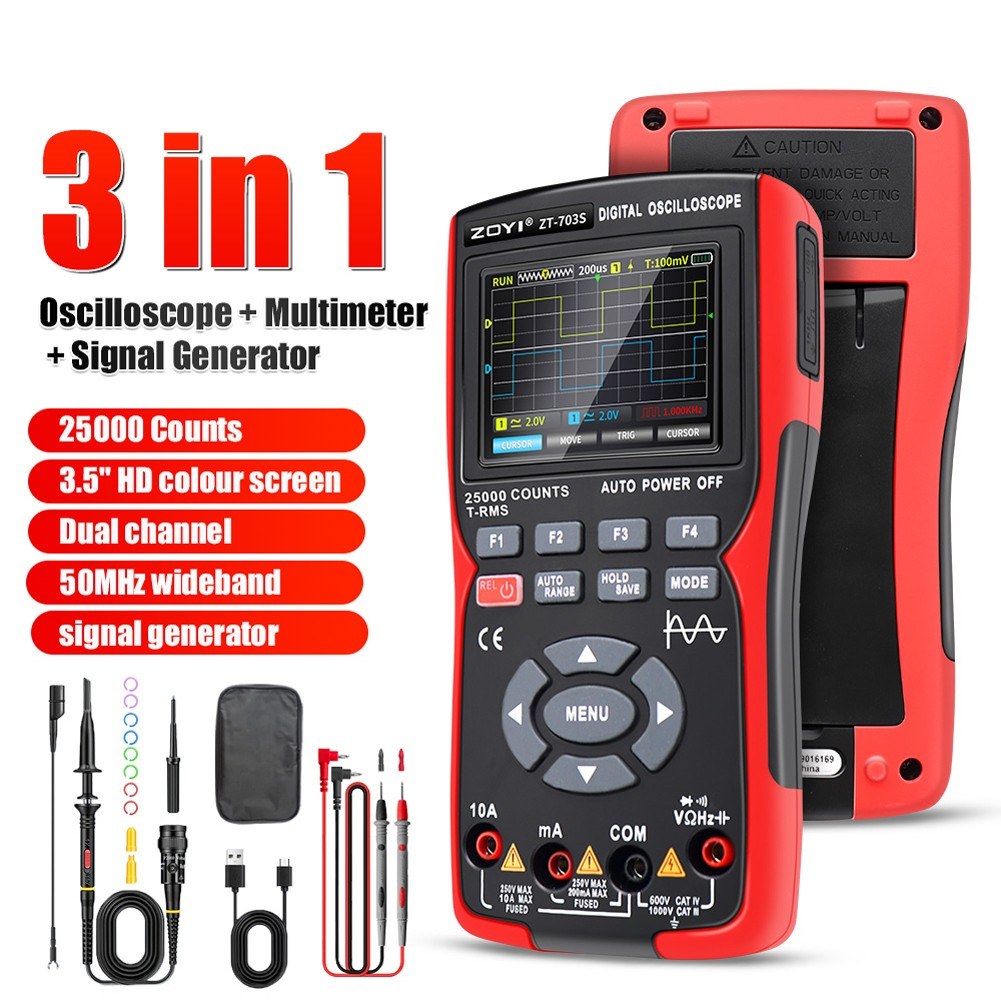 3-in-1 Digital Multimeter & Oscilloscope with 50MHz Bandwidth, 280MS/s Sampling Rate, PC Data Storage, Dual Channel Signal Generator (Standard Configuration)
