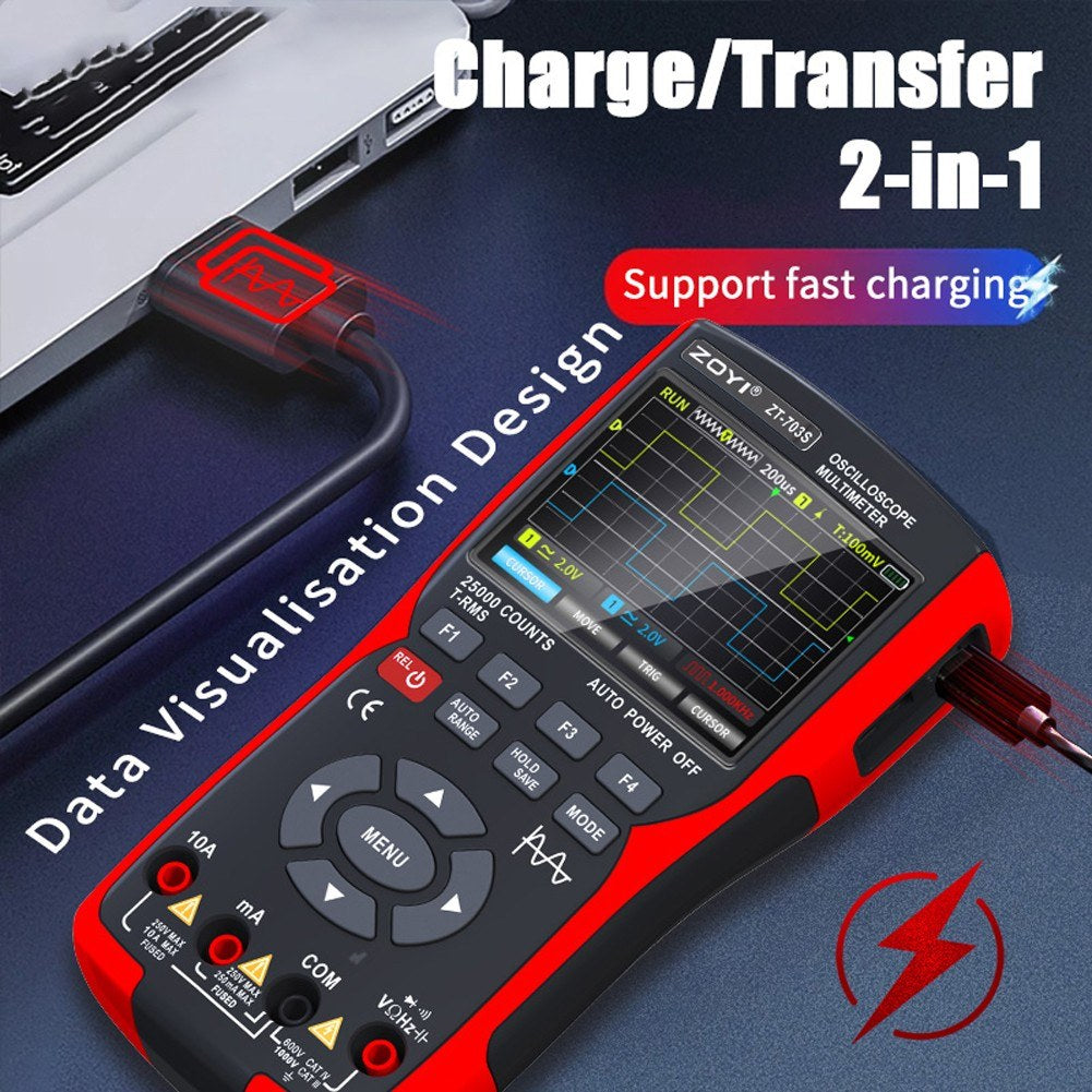 3-in-1 Digital Multimeter & Oscilloscope with 50MHz Bandwidth, 280MS/s Sampling Rate, PC Data Storage, Dual Channel Signal Generator (Standard Configuration)