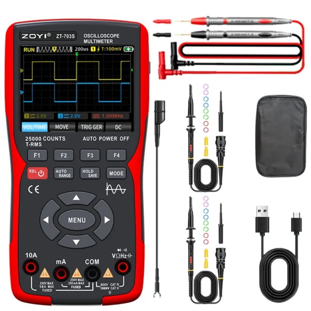 3-in-1 Digital Multimeter & Oscilloscope with 50MHz Bandwidth, 280MS/s Sampling Rate, PC Data Storage, Dual Channel Signal Generator (Standard Configuration)