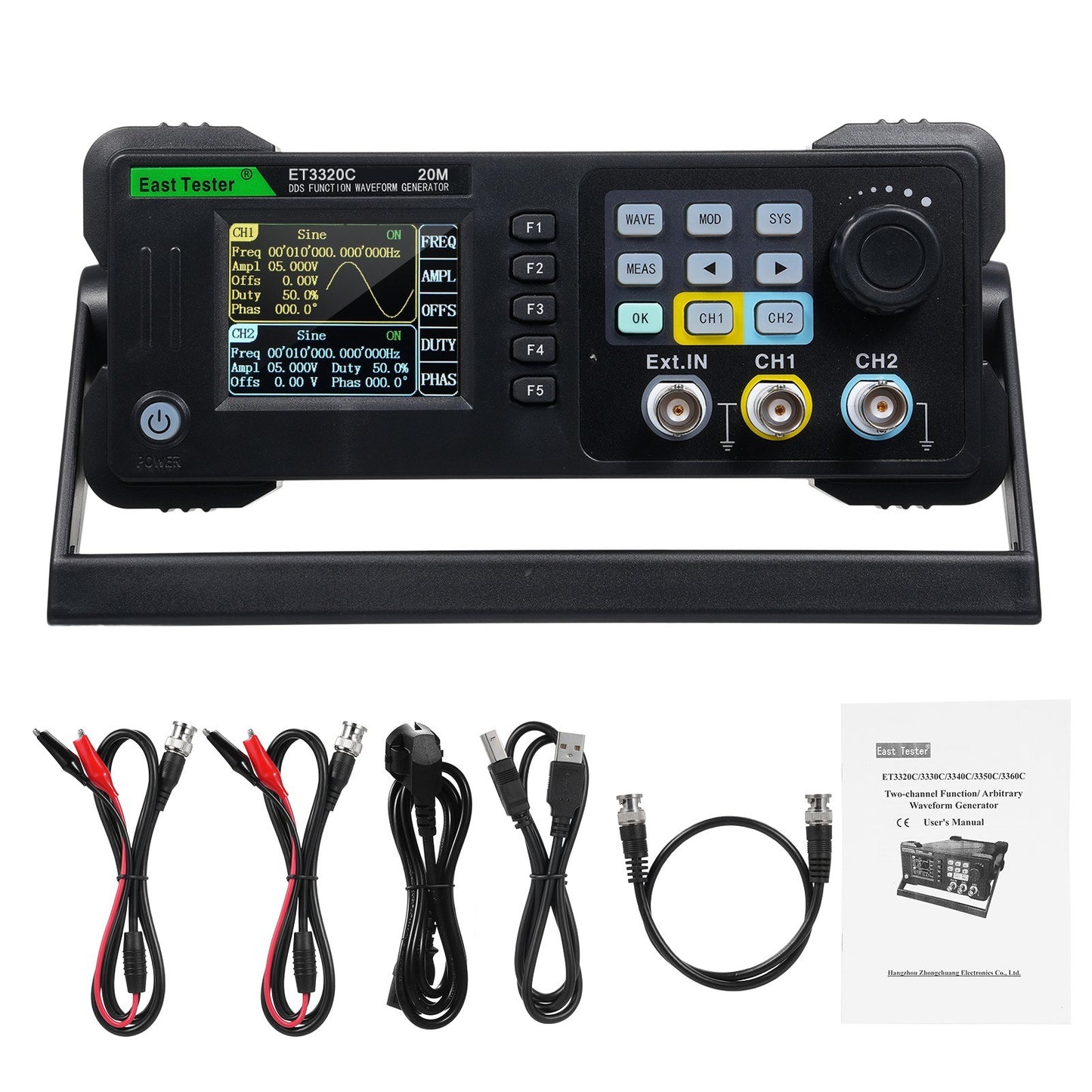 East Tester ET3320C Dual-Channel 20MHz Function/Arbitrary Waveform Generator with 200MSa/s Sampling Rate