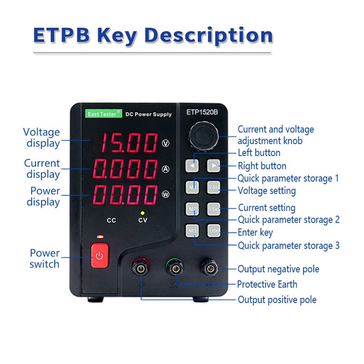 East Tester 300W DC Power Supply ETP1520B, 15V 20A Single Channel
