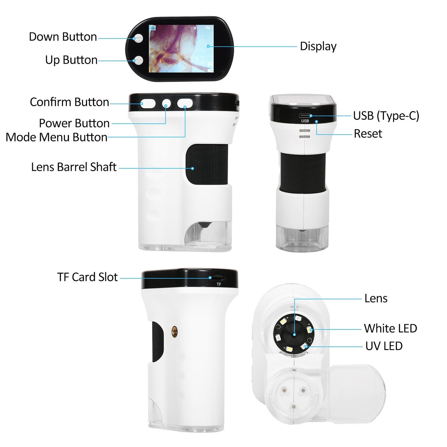 Rechargeable Portable Digital Microscope with 2.4-Inch LCD Screen – Handheld Mini Microscope for Kids, Biology, and Science Education