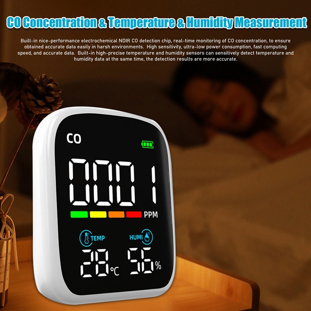 Portable CO Detector & Multifunction Air Quality Tester with Digital LED Display