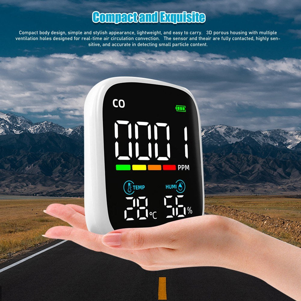 Portable CO Detector & Multifunction Air Quality Tester with Digital LED Display