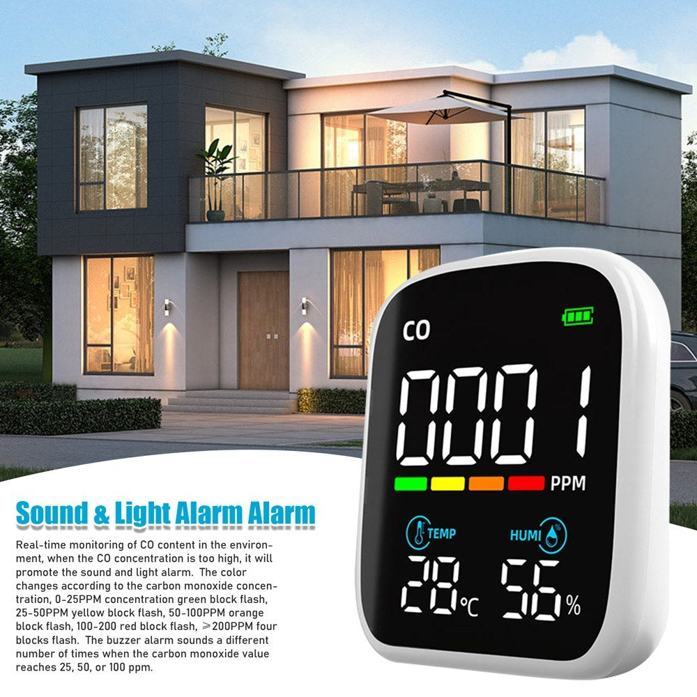 Portable CO Detector & Multifunction Air Quality Tester with Digital LED Display