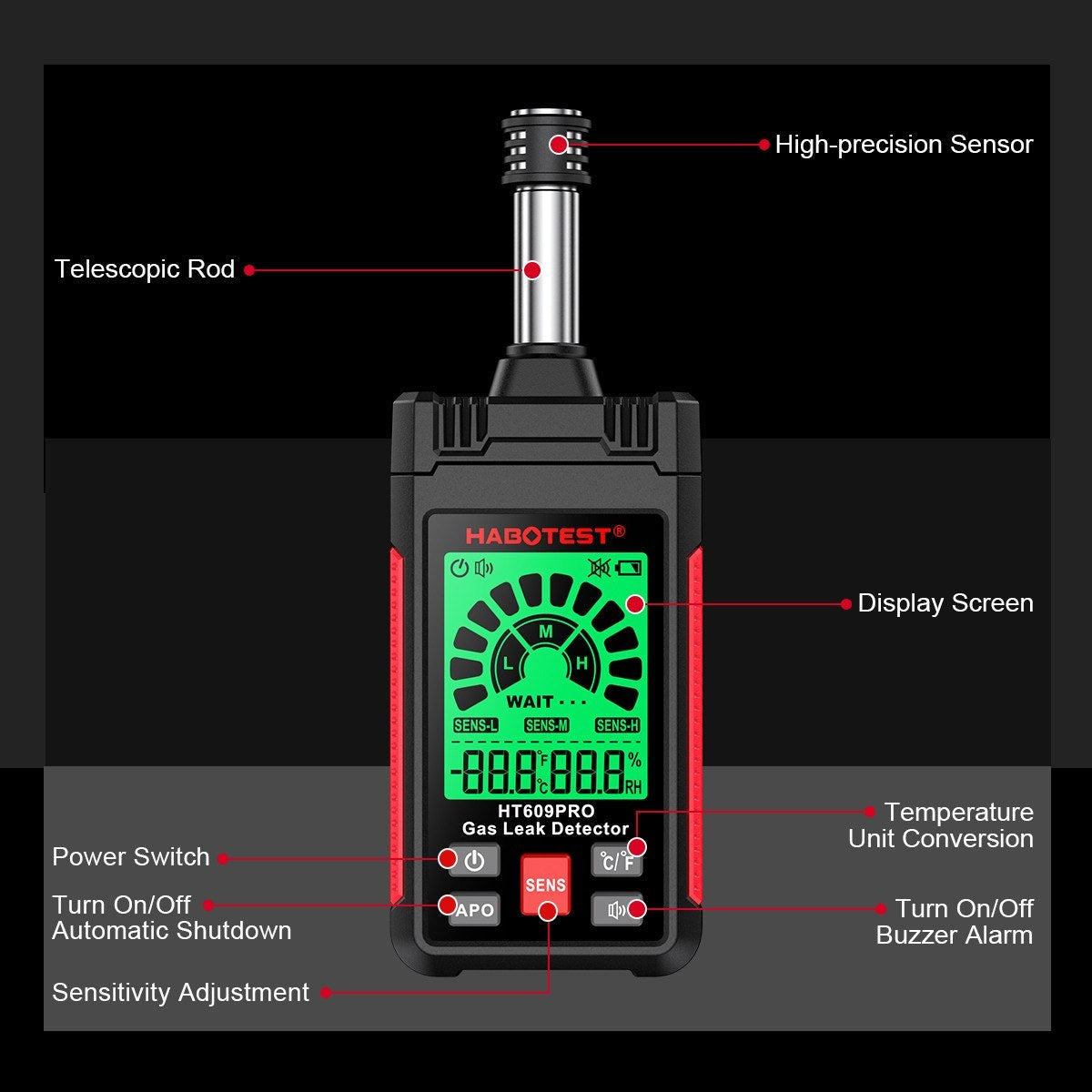 HT609PRO Gas Leak Detector | Natural Gas Detection | 50-1000PPM | HABOTEST