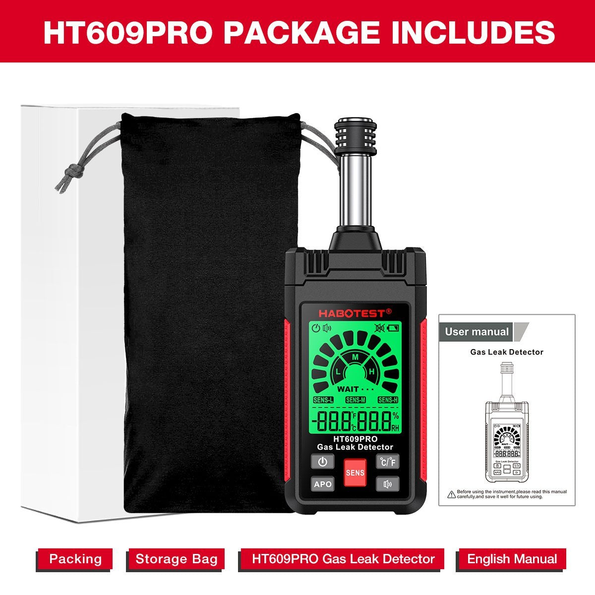 HT609PRO Gas Leak Detector | Natural Gas Detection | 50-1000PPM | HABOTEST