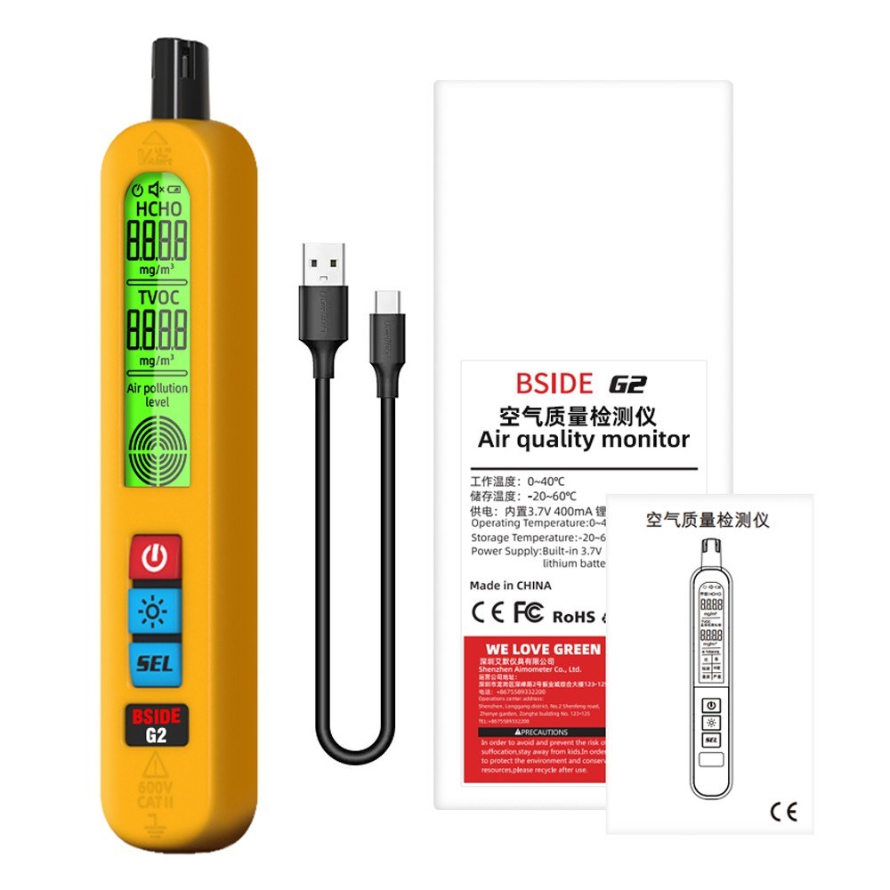 Multifunctional Air Quality Detector with Backlit Display & Type-C Charging