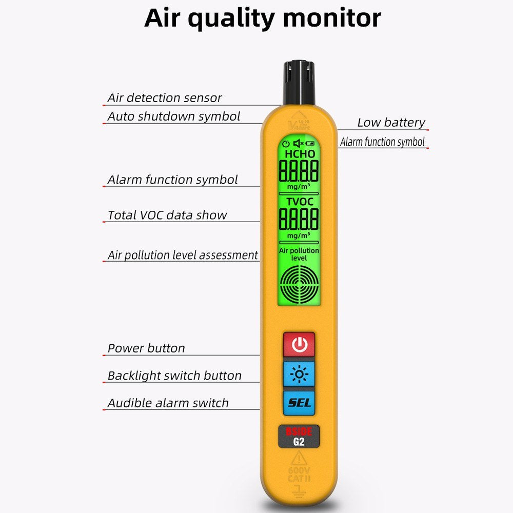 Multifunctional Air Quality Detector with Backlit Display & Type-C Charging