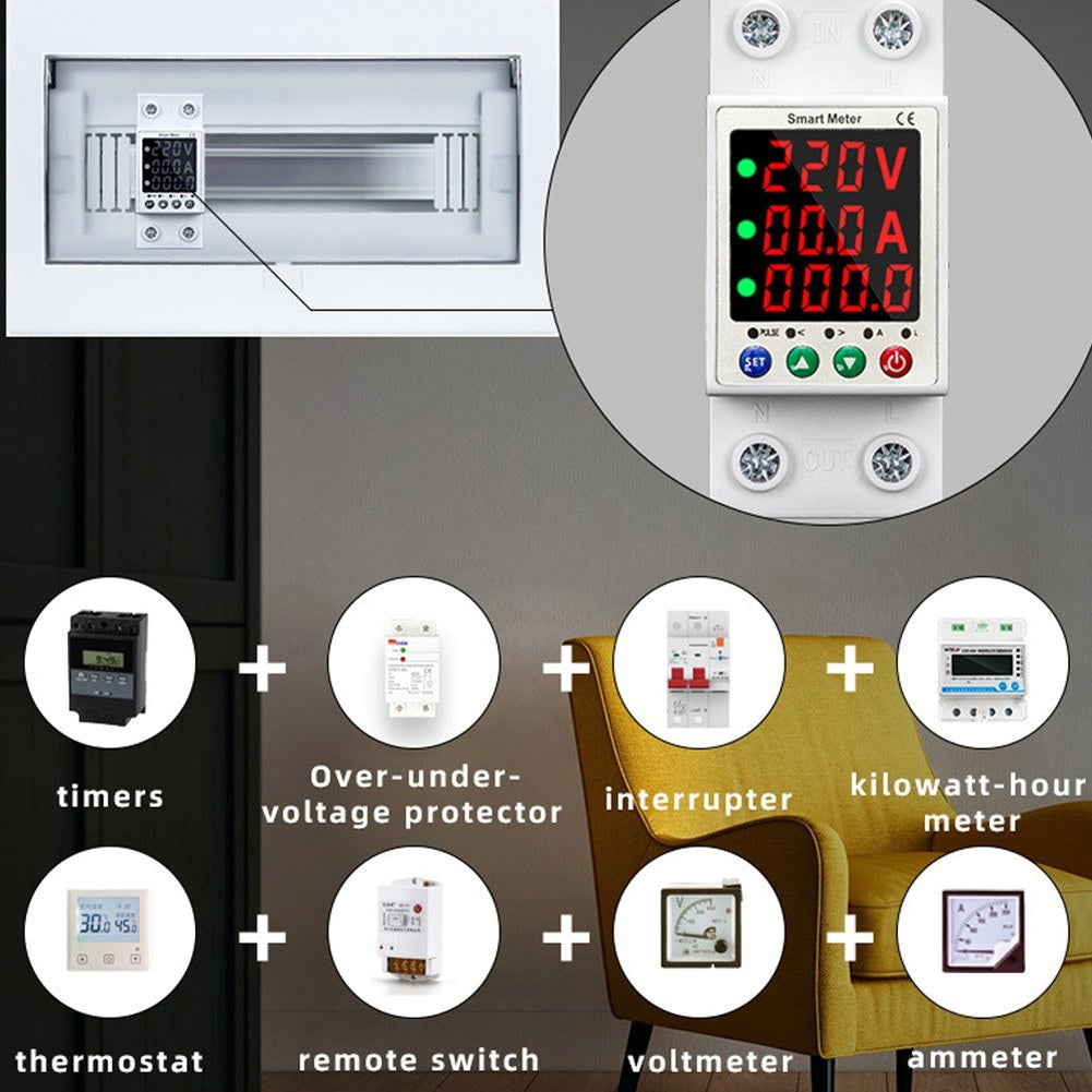 Smart Circuit Breaker with LCD - Automatic Reclosure, Intelligent Metering, and Multi-Protection (Overload, Overvoltage, Undervoltage, Current Limiting)