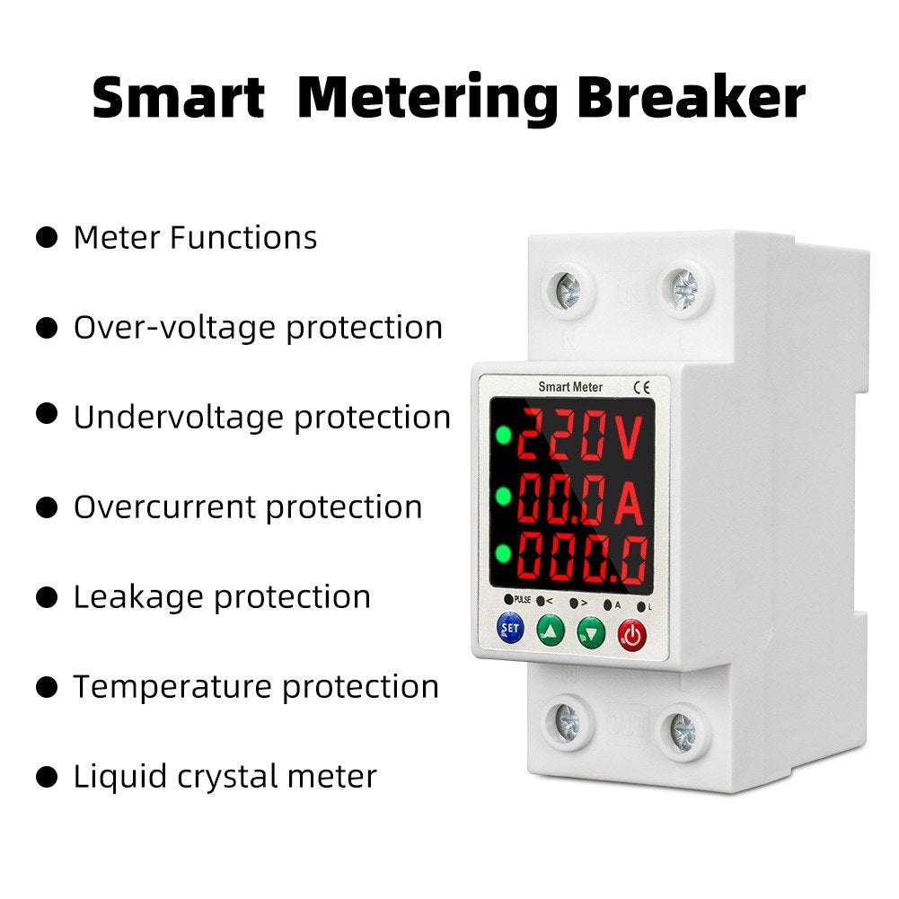 Smart Circuit Breaker with LCD - Automatic Reclosure, Intelligent Metering, and Multi-Protection (Overload, Overvoltage, Undervoltage, Current Limiting)