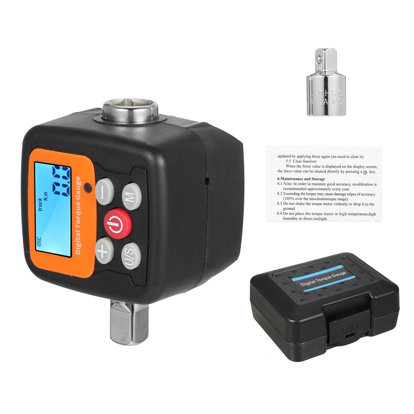Digital Display Torque Meter with Adapters, High Accuracy, Backlit Display, Ideal for Automotive, Bike, Motorcycle, DIY, & Home Repairs