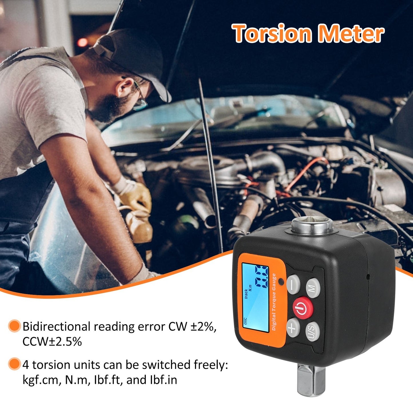 Digital Display Torque Meter with Adapters, High Accuracy, Backlit Display, Ideal for Automotive, Bike, Motorcycle, DIY, & Home Repairs