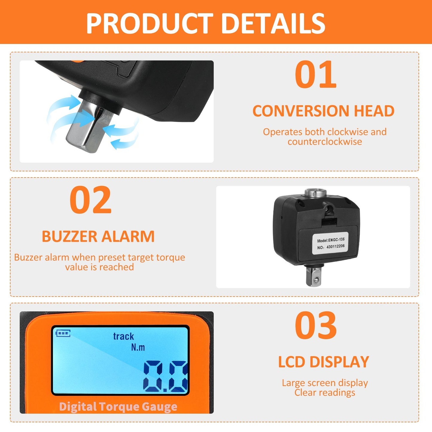 Digital Display Torque Meter with Adapters, High Accuracy, Backlit Display, Ideal for Automotive, Bike, Motorcycle, DIY, & Home Repairs