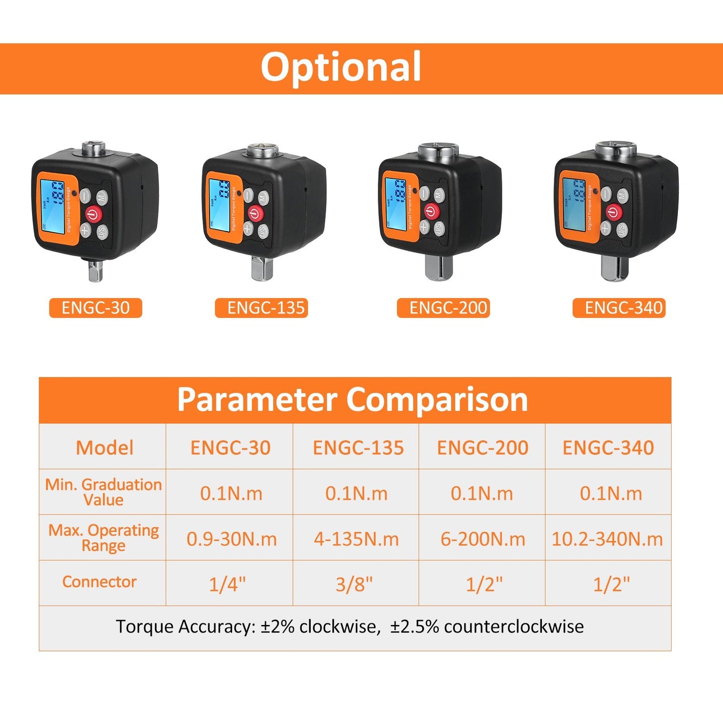 Digital Display Torque Meter with Adapters, High Accuracy, Backlit Display, Ideal for Automotive, Bike, Motorcycle, DIY, & Home Repairs