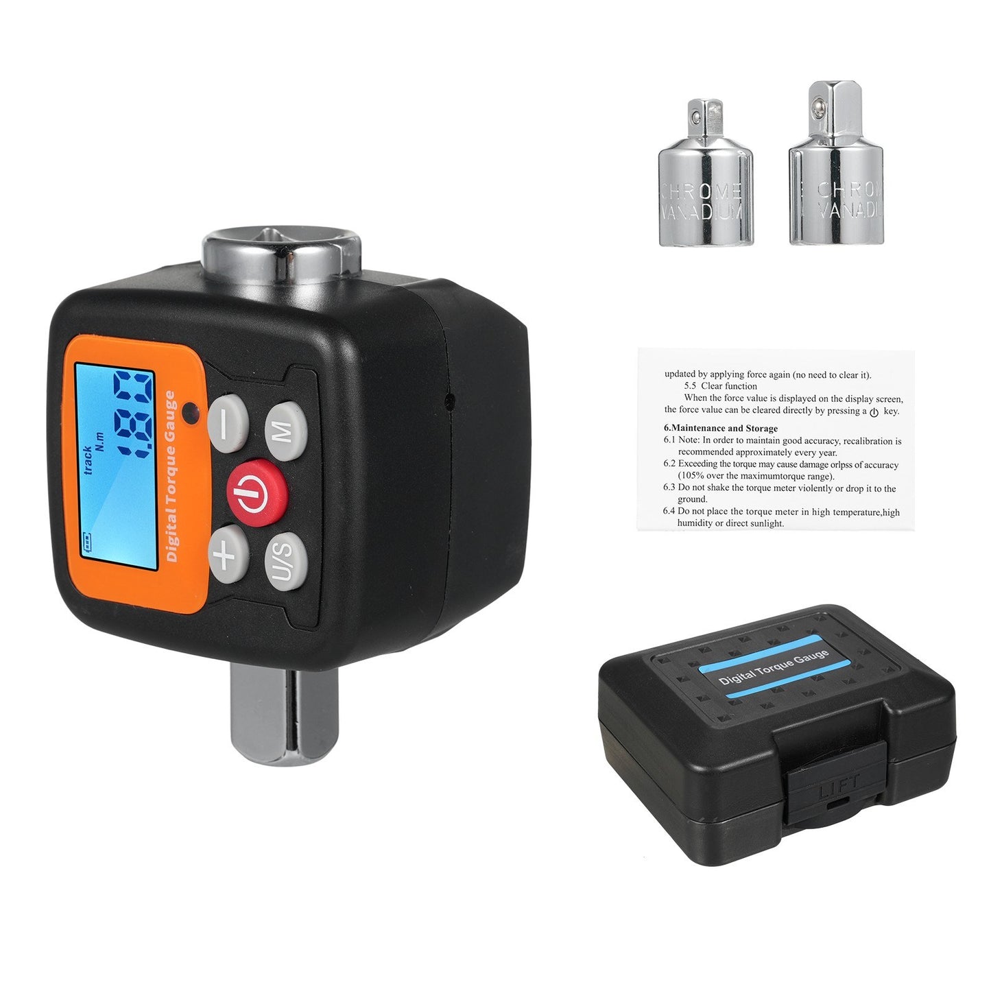 Digital Display Torque Meter with Adapters, High Accuracy, Backlit Display, Ideal for Automotive, Bike, Motorcycle, DIY, & Home Repairs