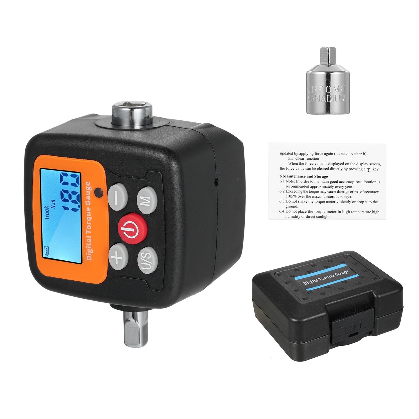 Digital Display Torque Meter with Adapters, High Accuracy, Backlit Display, Ideal for Automotive, Bike, Motorcycle, DIY, & Home Repairs