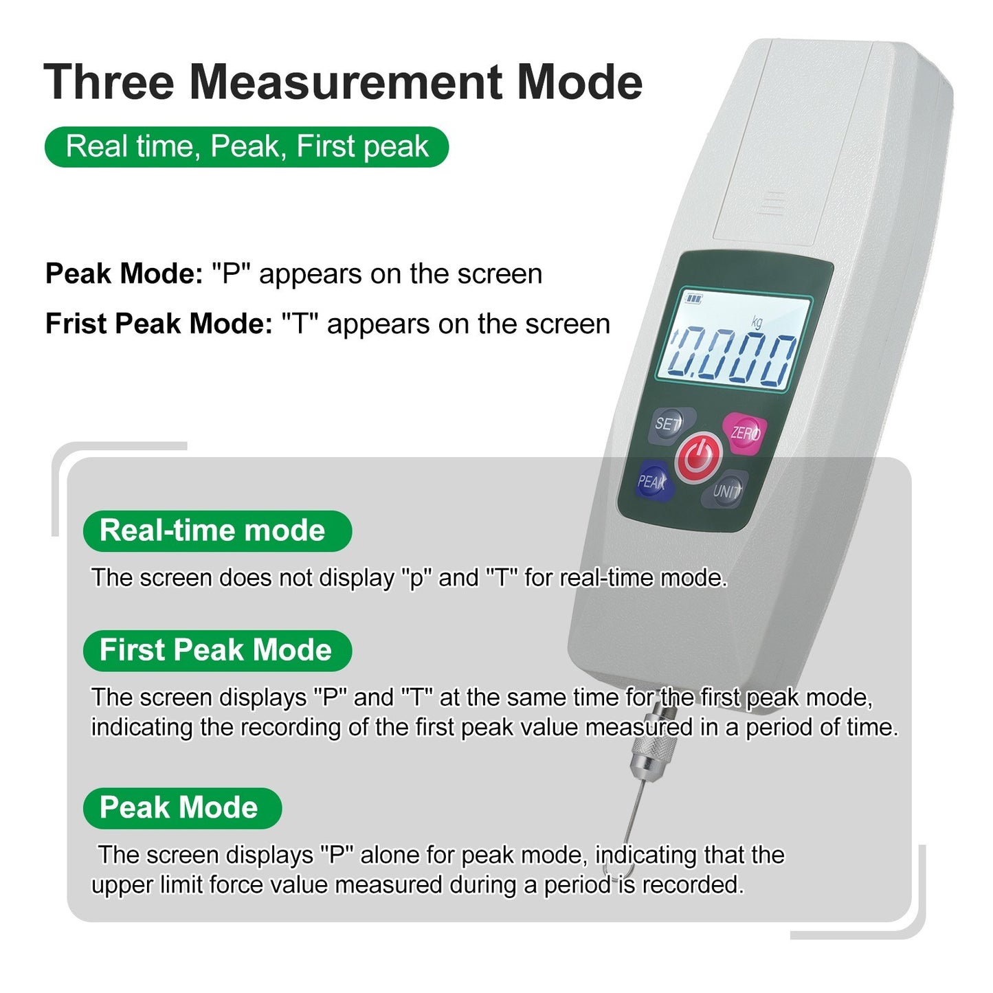 Digital Force Gauge Mini Dynamometer 50N/5kg/11lb/180oz with N/Kg/Lb/Oz Units, Auto Backlight & Buzzer, 1% Accuracy
