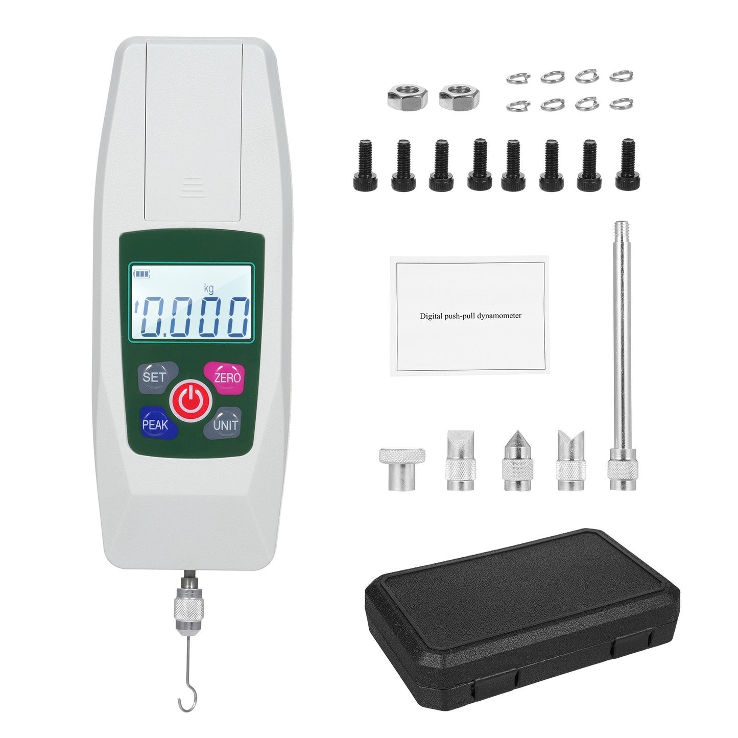 Digital Force Gauge Mini Dynamometer 50N/5kg/11lb/180oz with N/Kg/Lb/Oz Units, Auto Backlight & Buzzer, 1% Accuracy