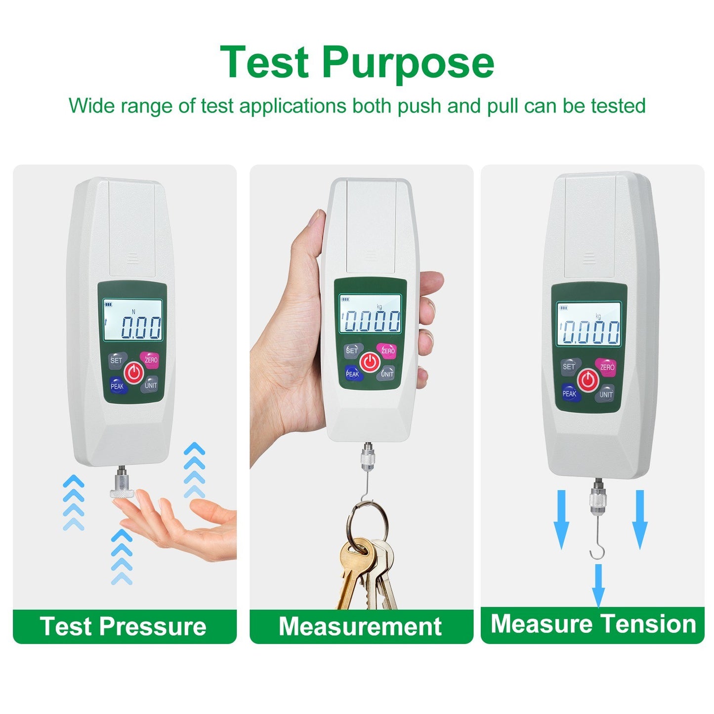 Digital Force Gauge Mini Dynamometer 50N/5kg/11lb/180oz with N/Kg/Lb/Oz Units, Auto Backlight & Buzzer, 1% Accuracy