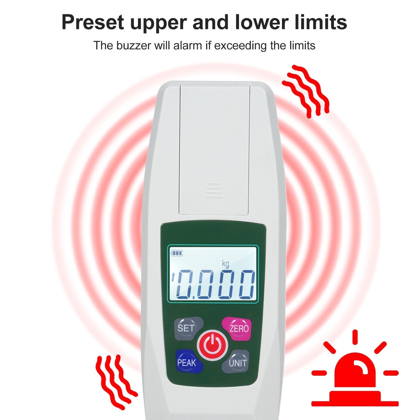 Digital Force Gauge Mini Dynamometer 50N/5kg/11lb/180oz with N/Kg/Lb/Oz Units, Auto Backlight & Buzzer, 1% Accuracy