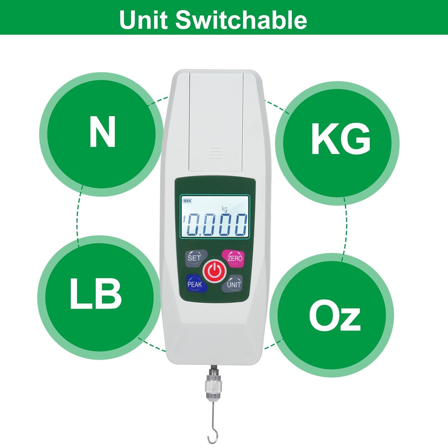 Digital Force Gauge Mini Dynamometer 50N/5kg/11lb/180oz with N/Kg/Lb/Oz Units, Auto Backlight & Buzzer, 1% Accuracy
