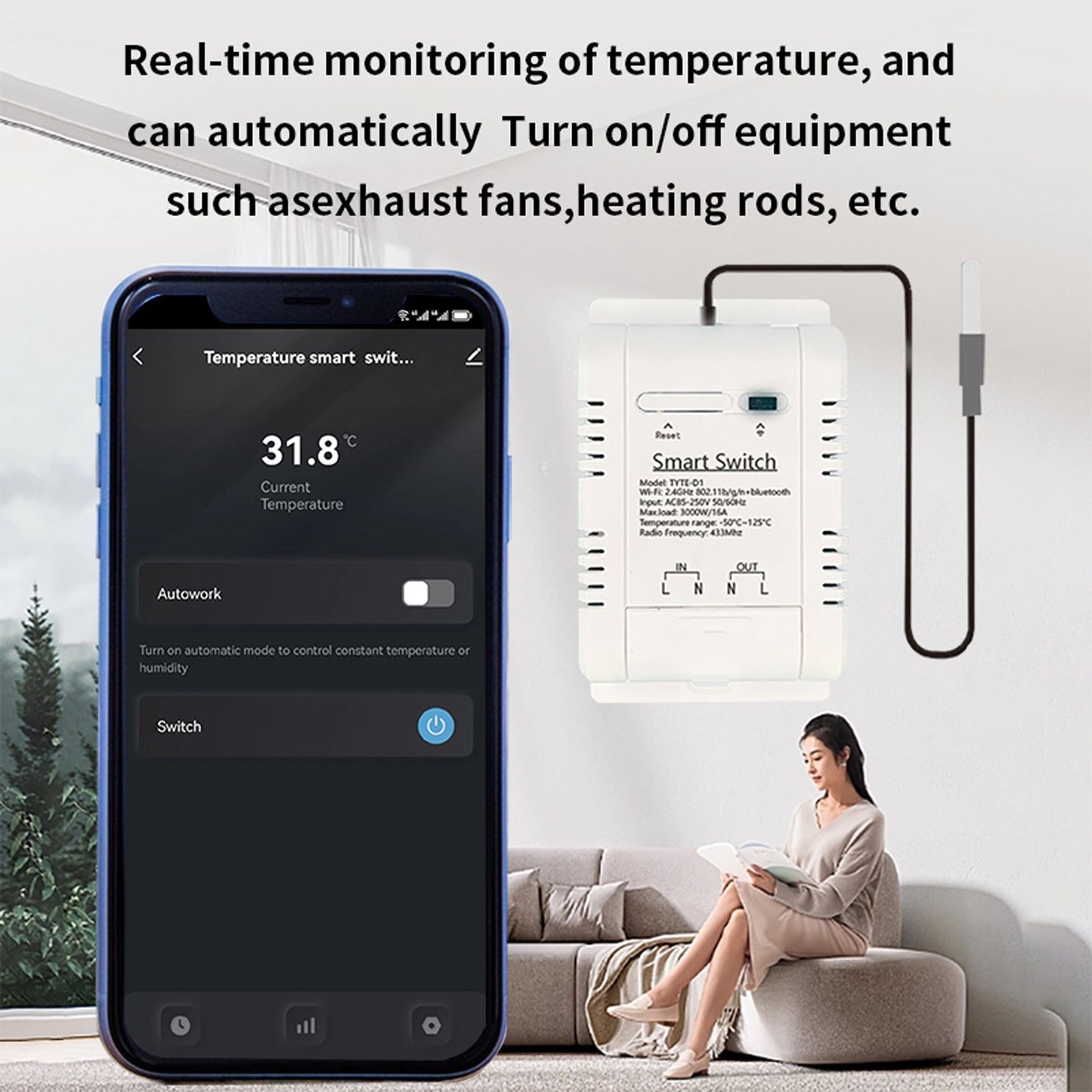 Smart WiFi Energy Circuit Breaker Switch with Real-time Temperature & Power Stats via App